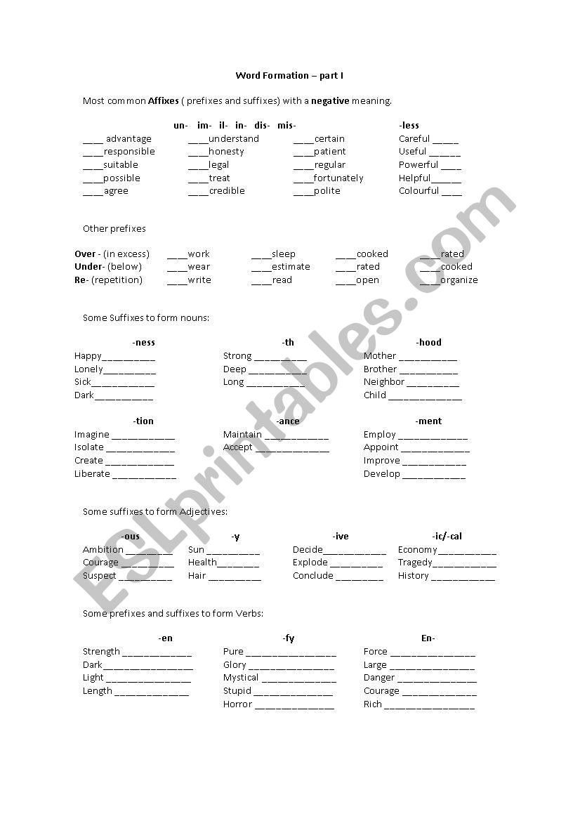 Word formation worksheet