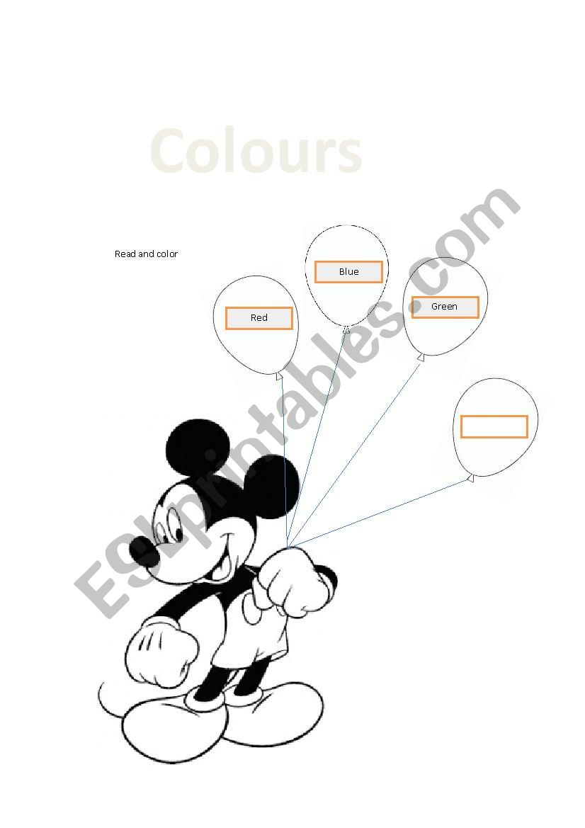 Mickey colours balloons worksheet