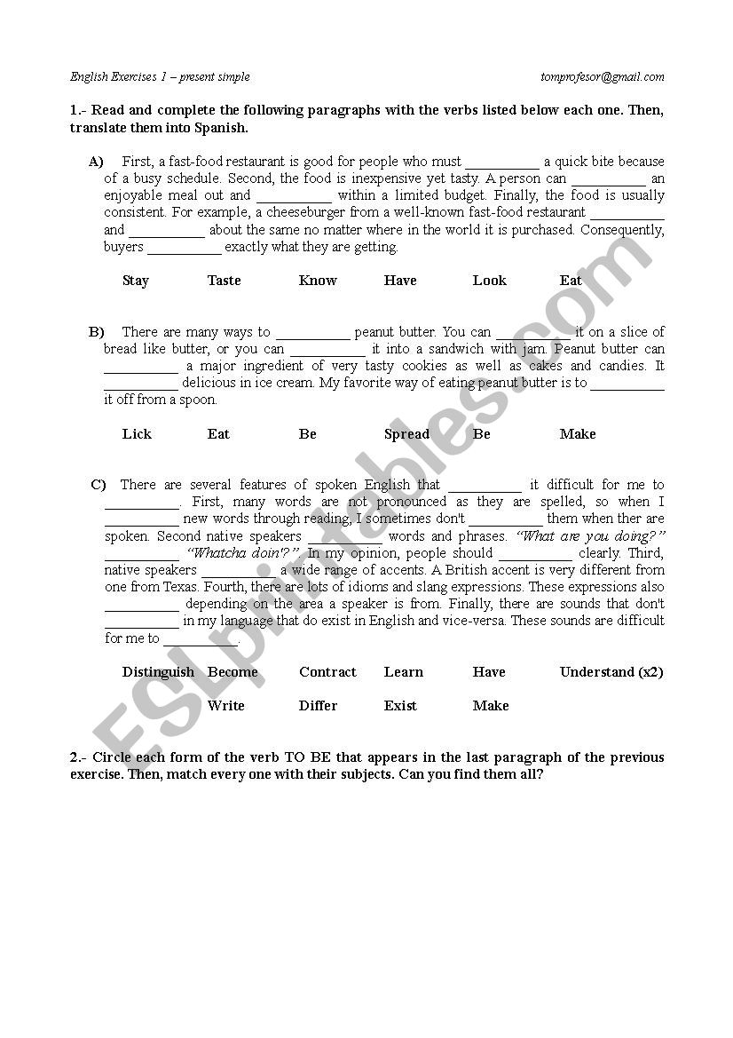 present simple exercises worksheet