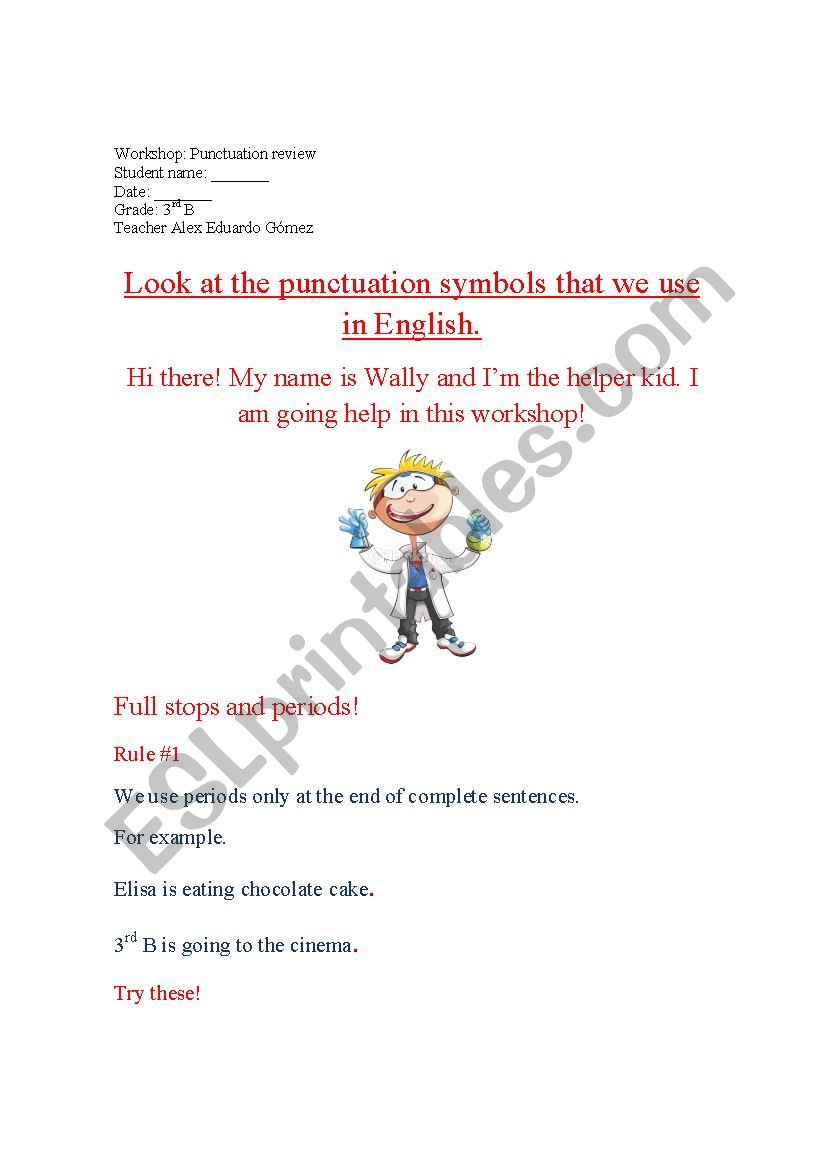 Basic punctuation workshop worksheet