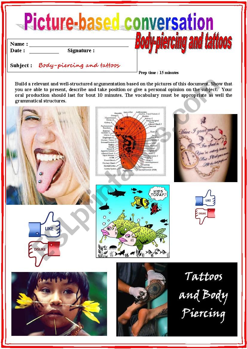 Picture based conversation.  Body-piercing and Tattoos (Debating) 2/...