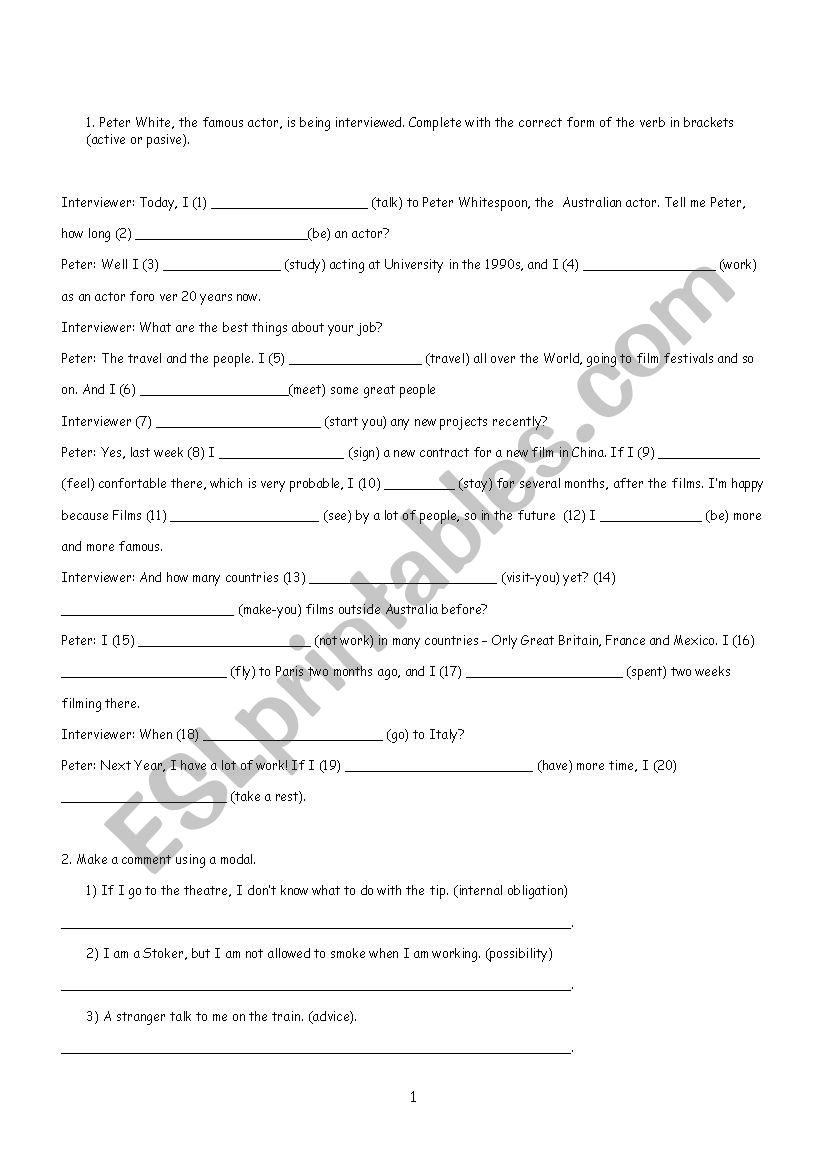 Intermediate exam worksheet