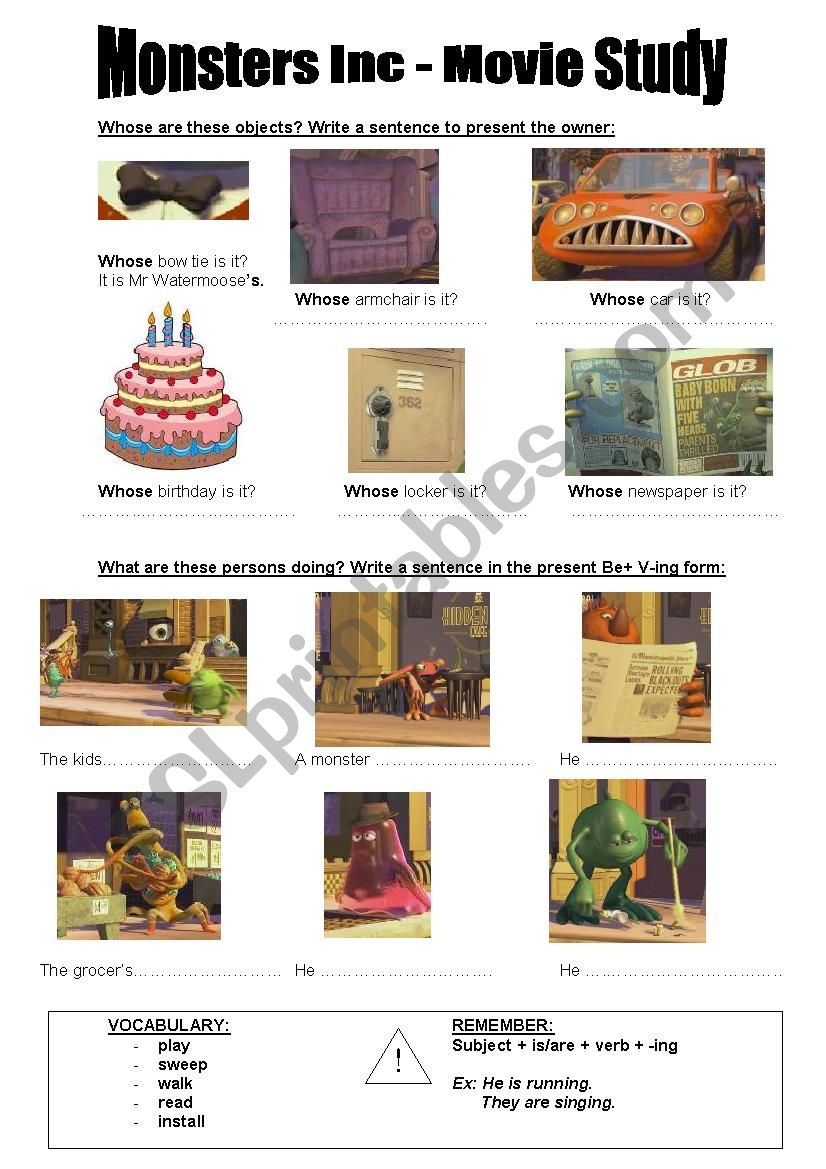 Monsters Inc Study worksheet