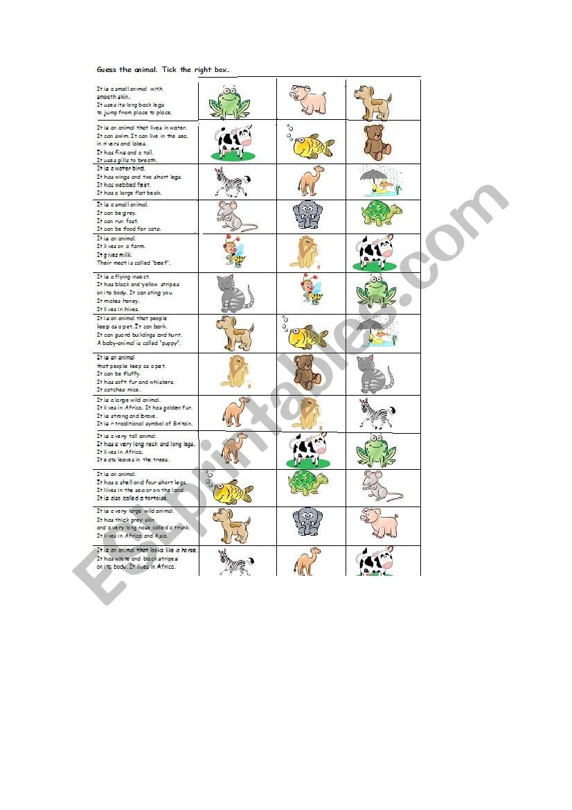 Guess the animal worksheet