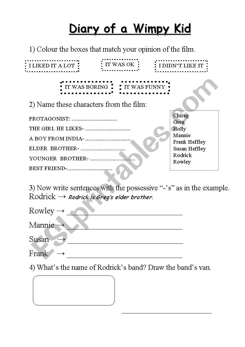 Diary of a Wimpy Kid worksheet