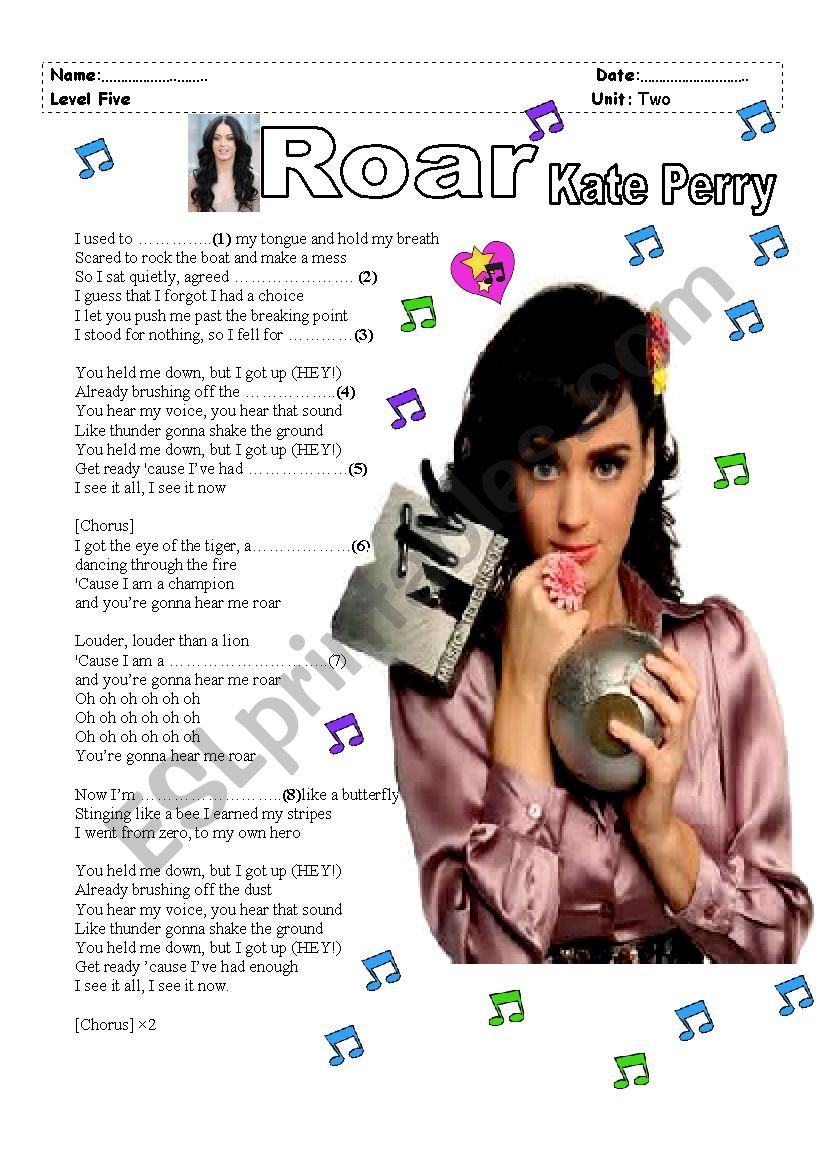 Roar (Kate Perry) worksheet