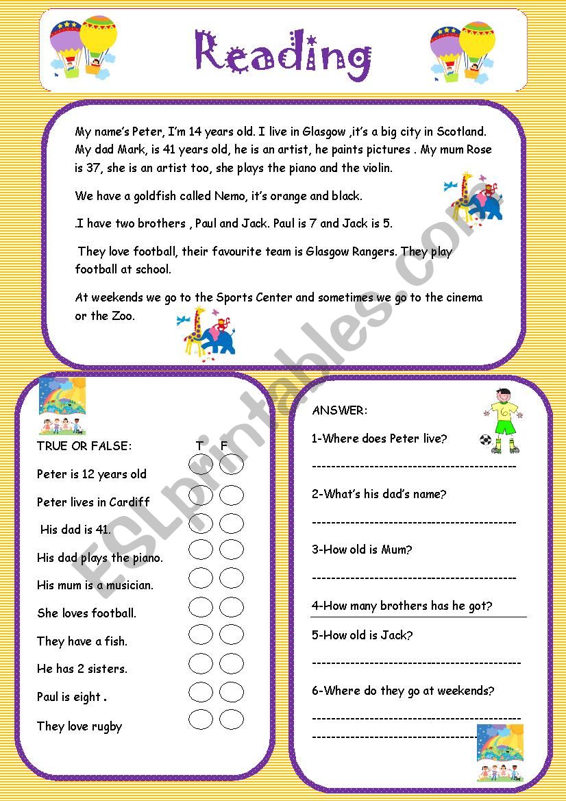 Easy reading worksheet