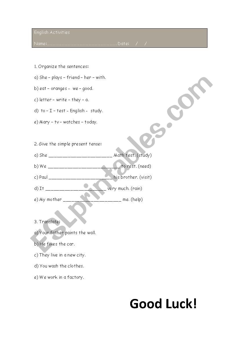 Simple Present Tense worksheet