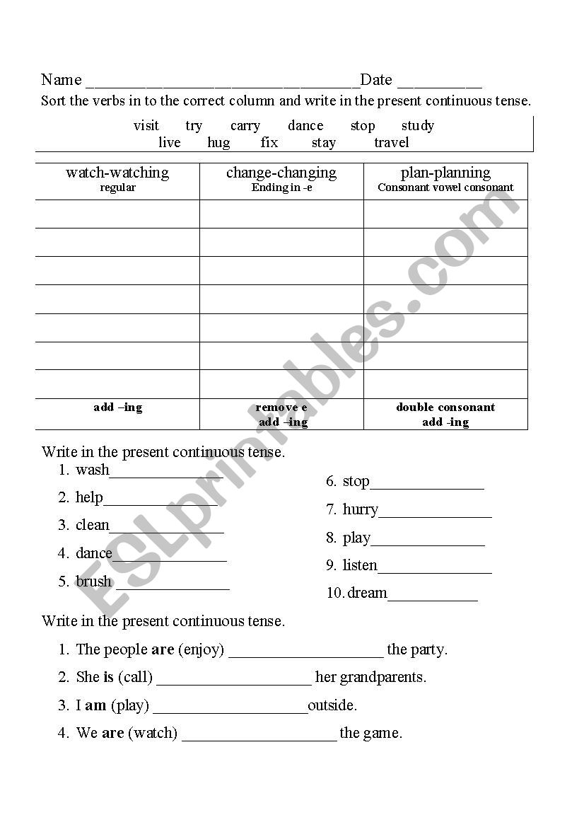 Present Progressive or Present Continuous Worksheet