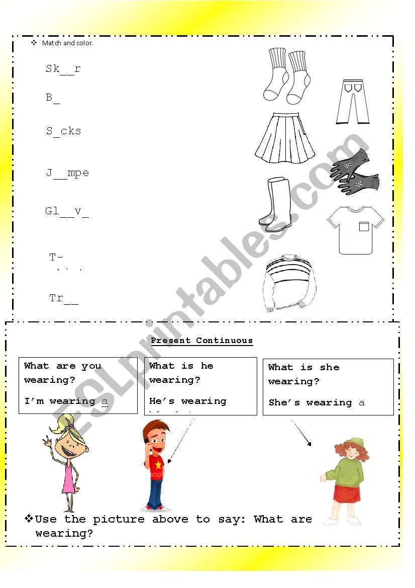 Present continuous-clothes worksheet