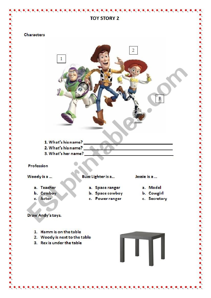 Toy Story 2 worksheet