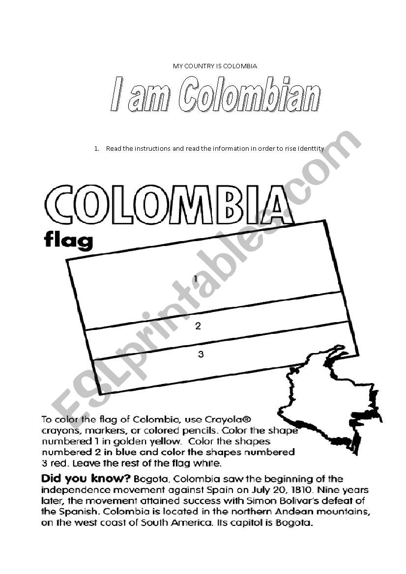 My country is Colombia worksheet