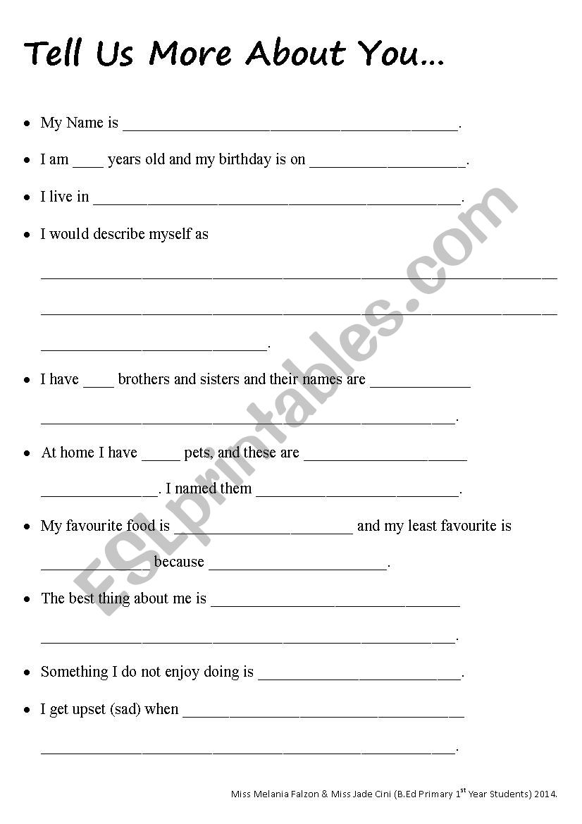 Tell us more about yourself handout