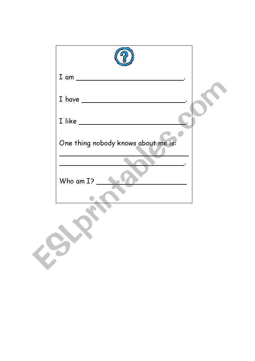 Who am I cards worksheet