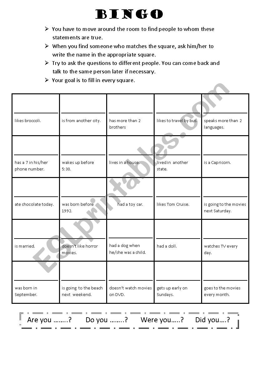 BINGO Ice Breaker worksheet