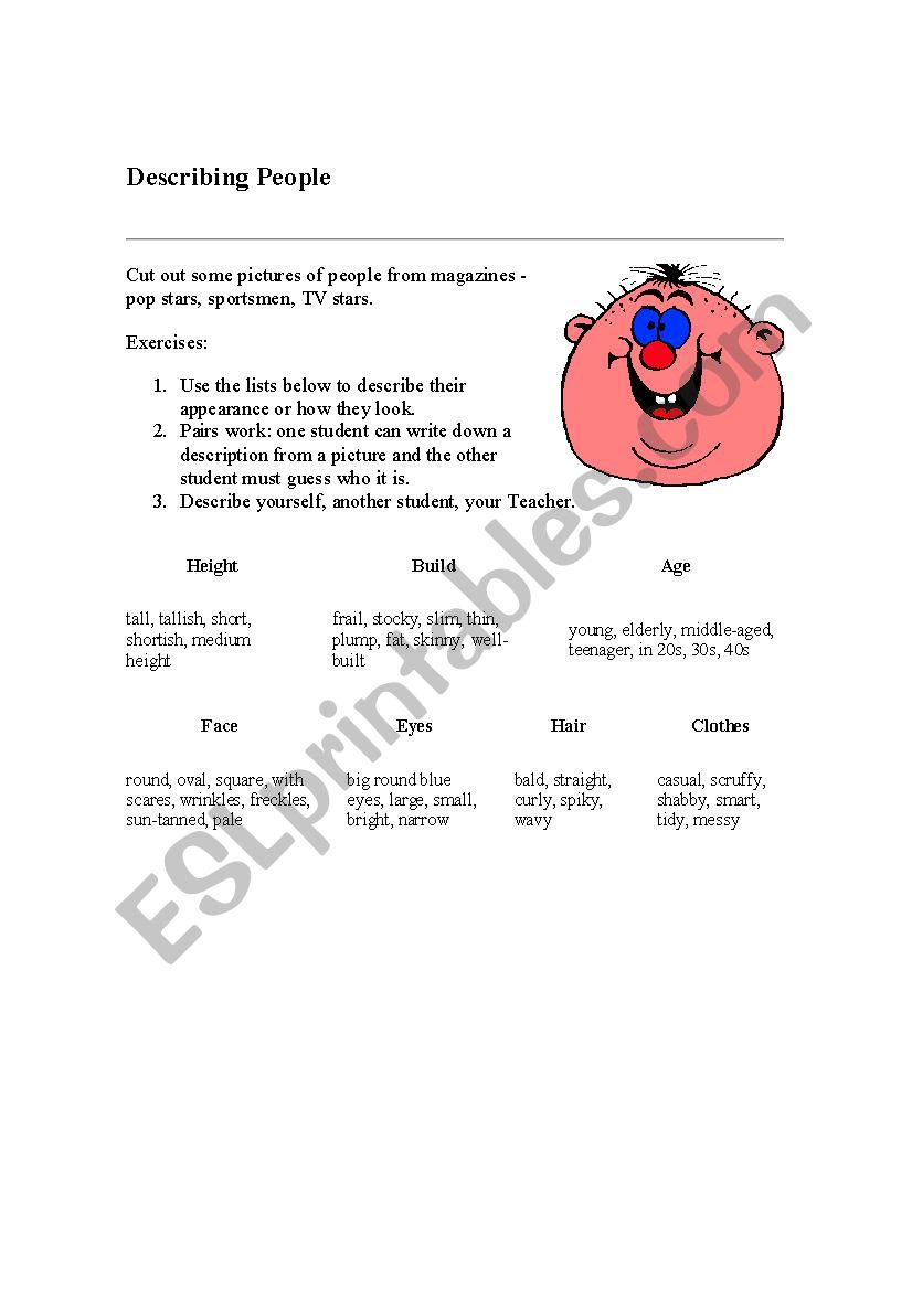 Describing People worksheet