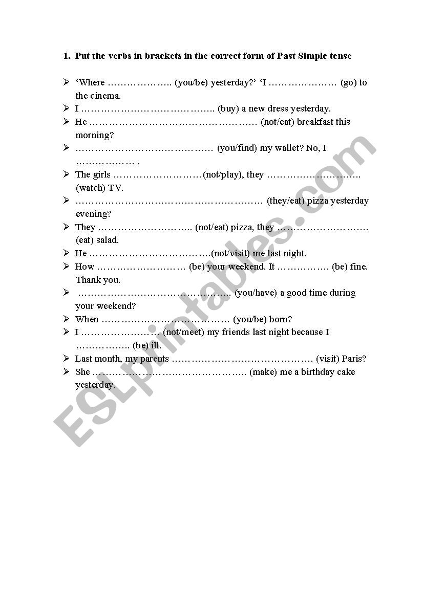 Past Simple tense worksheet