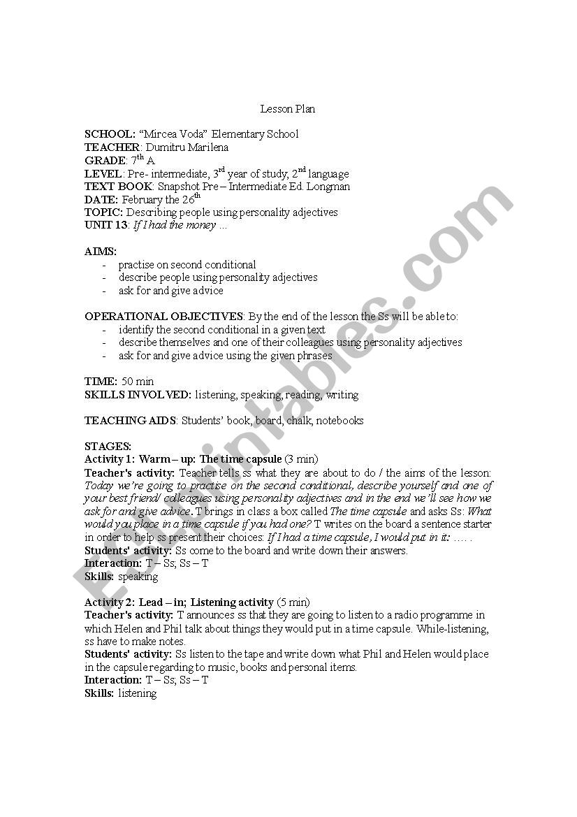 Describing people worksheet