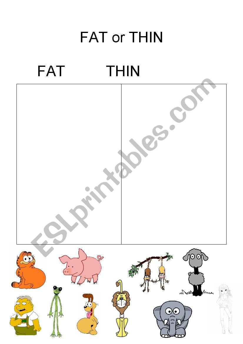 fat or thin worksheet