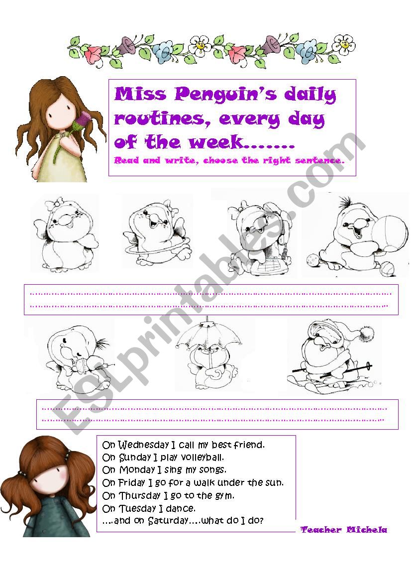 Miss Penguins daily routines worksheet