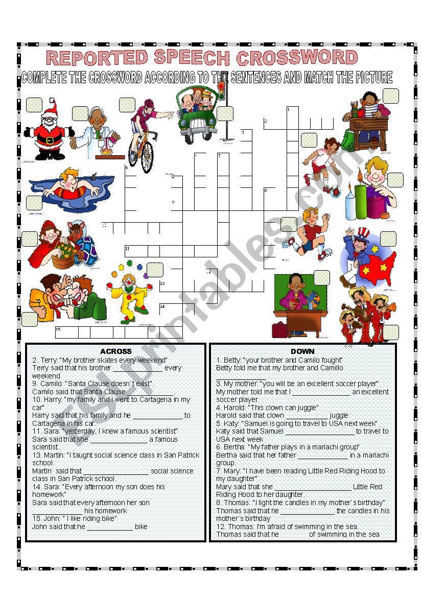 REPORTED SPEECH CROSSWORD worksheet