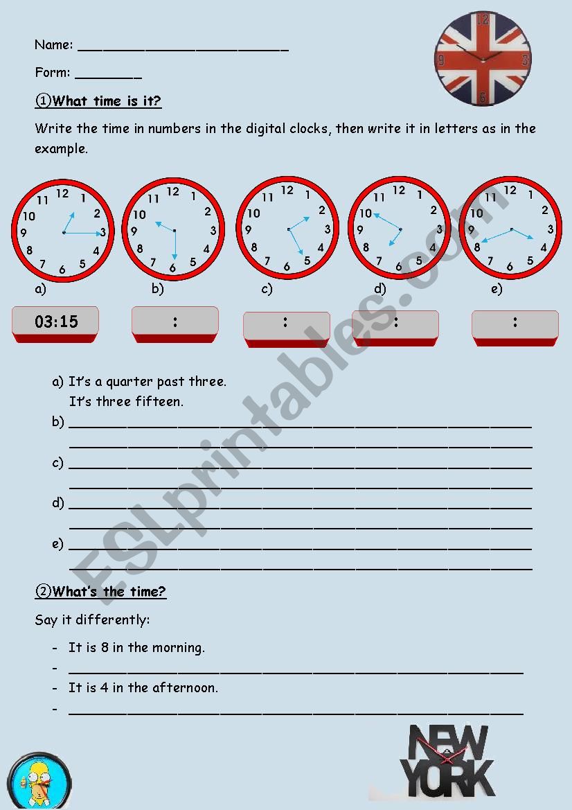 Whats the time? worksheet