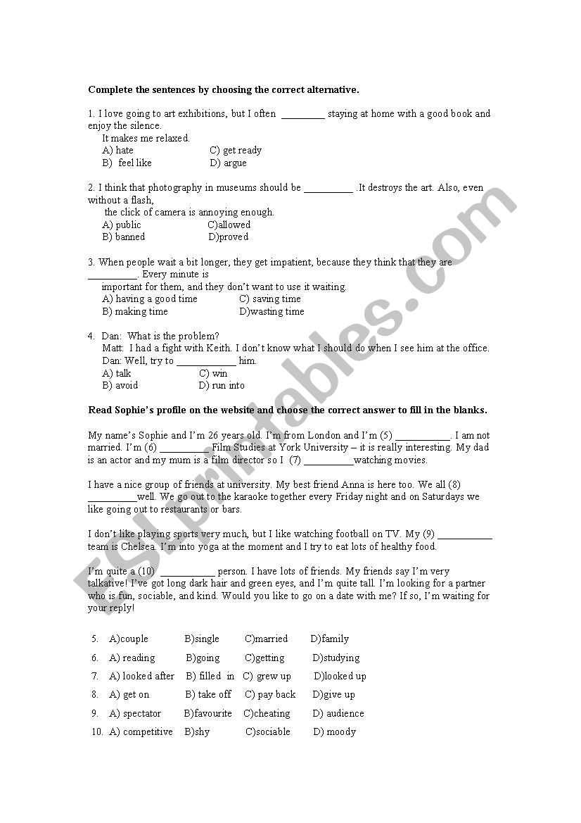 vocabulary exercise worksheet