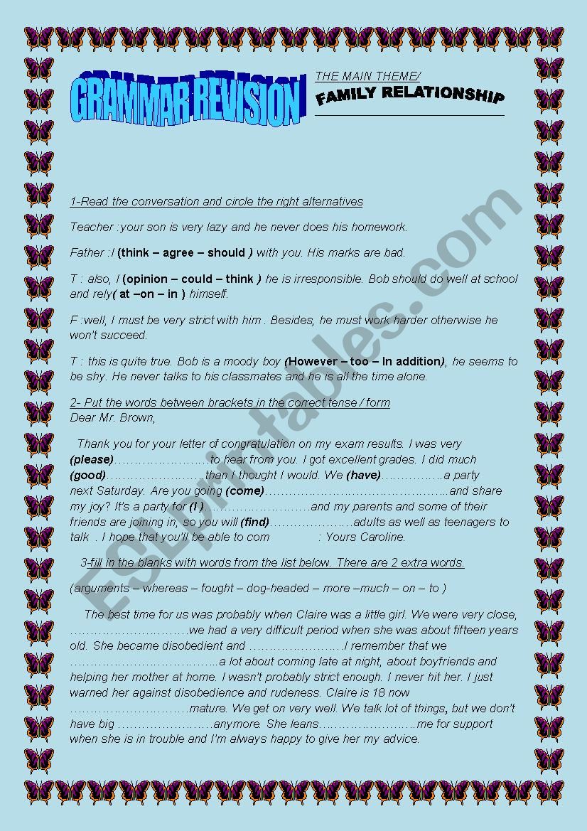 GRAMMAR REVISION  ABOUT FAMILY RELATIONSHIP