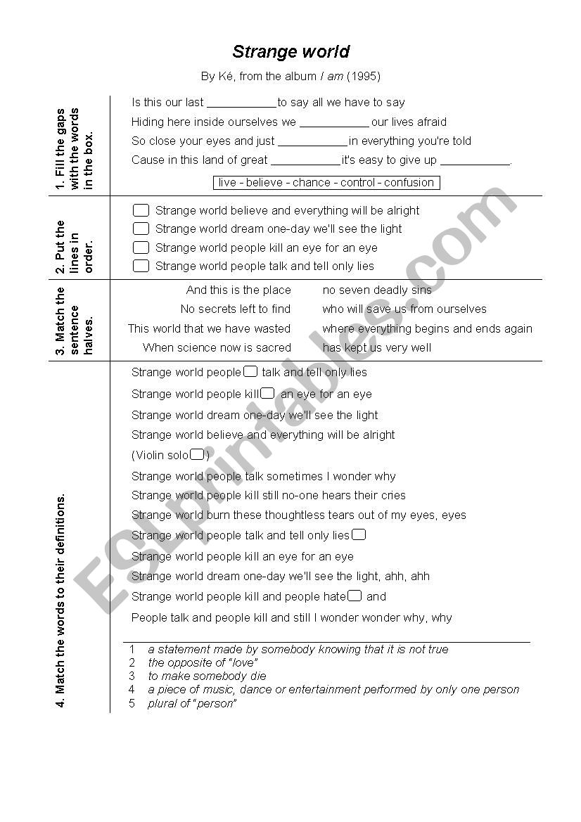 Strange World worksheet