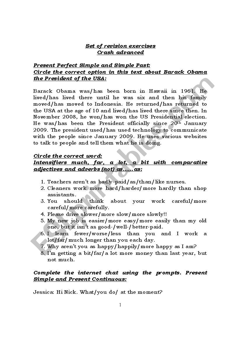 Revision Exercises worksheet