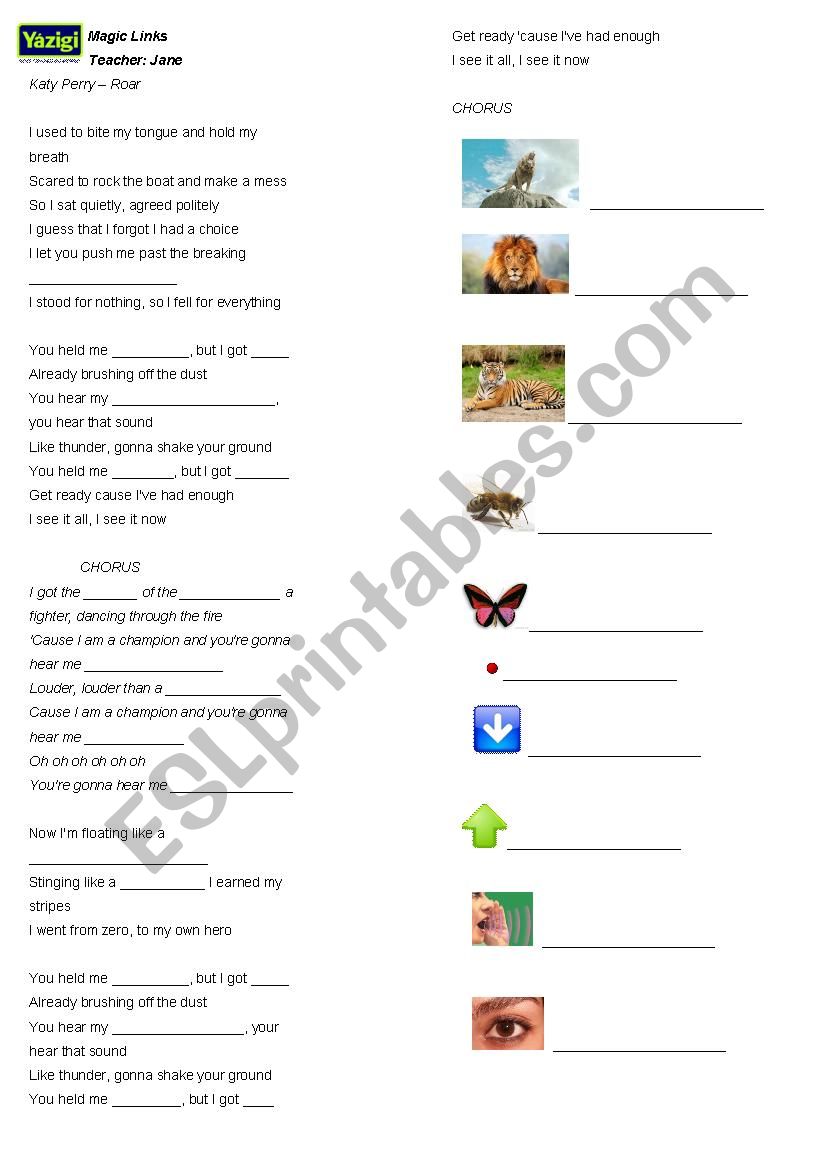 Roar - Katy Perry worksheet