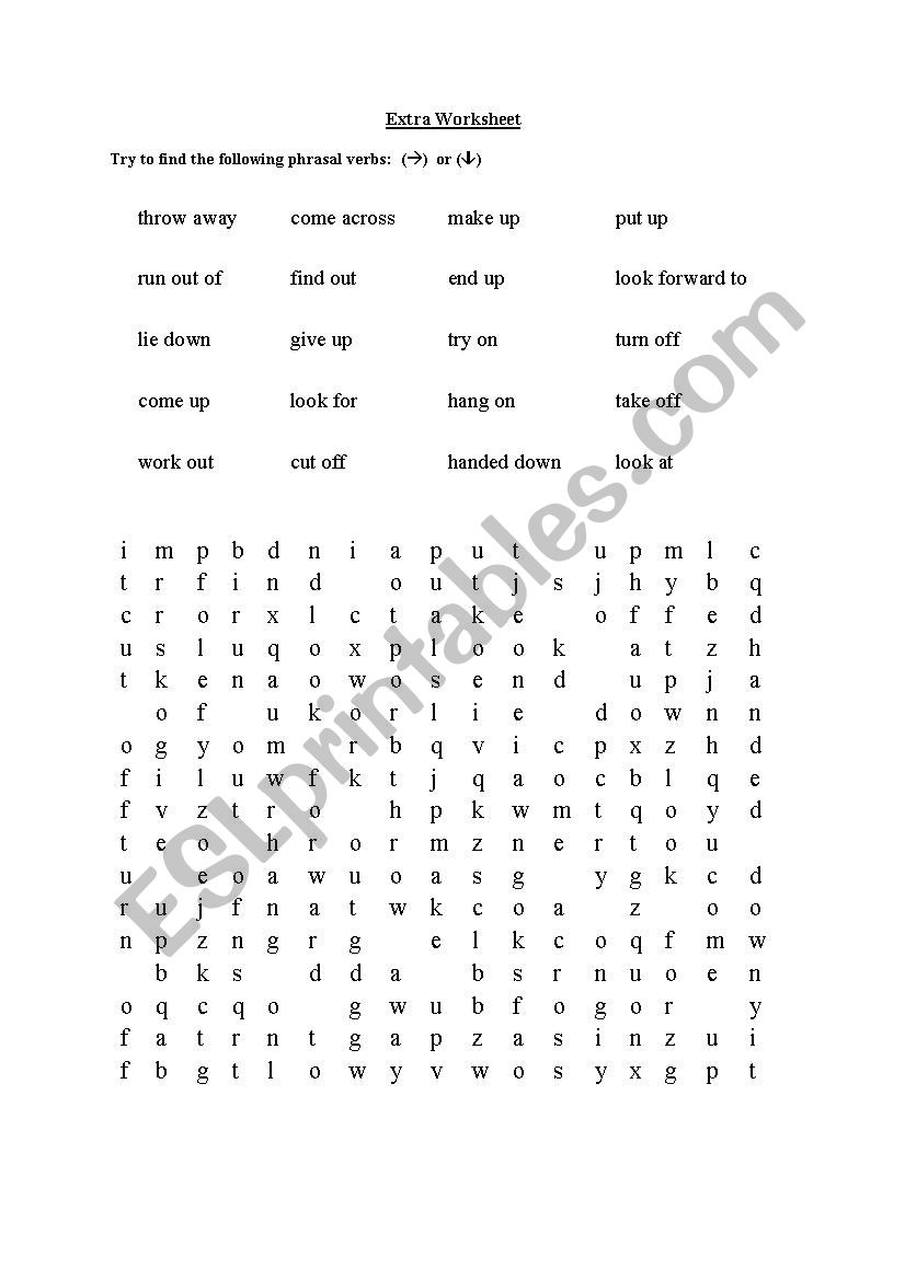 Phrasal Verbs : Wordsearch worksheet