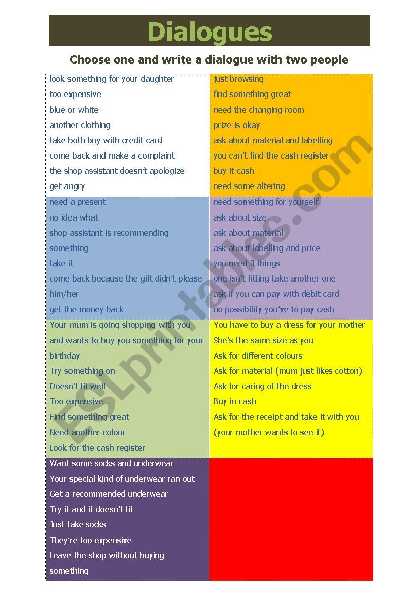 shopping dialogues worksheet