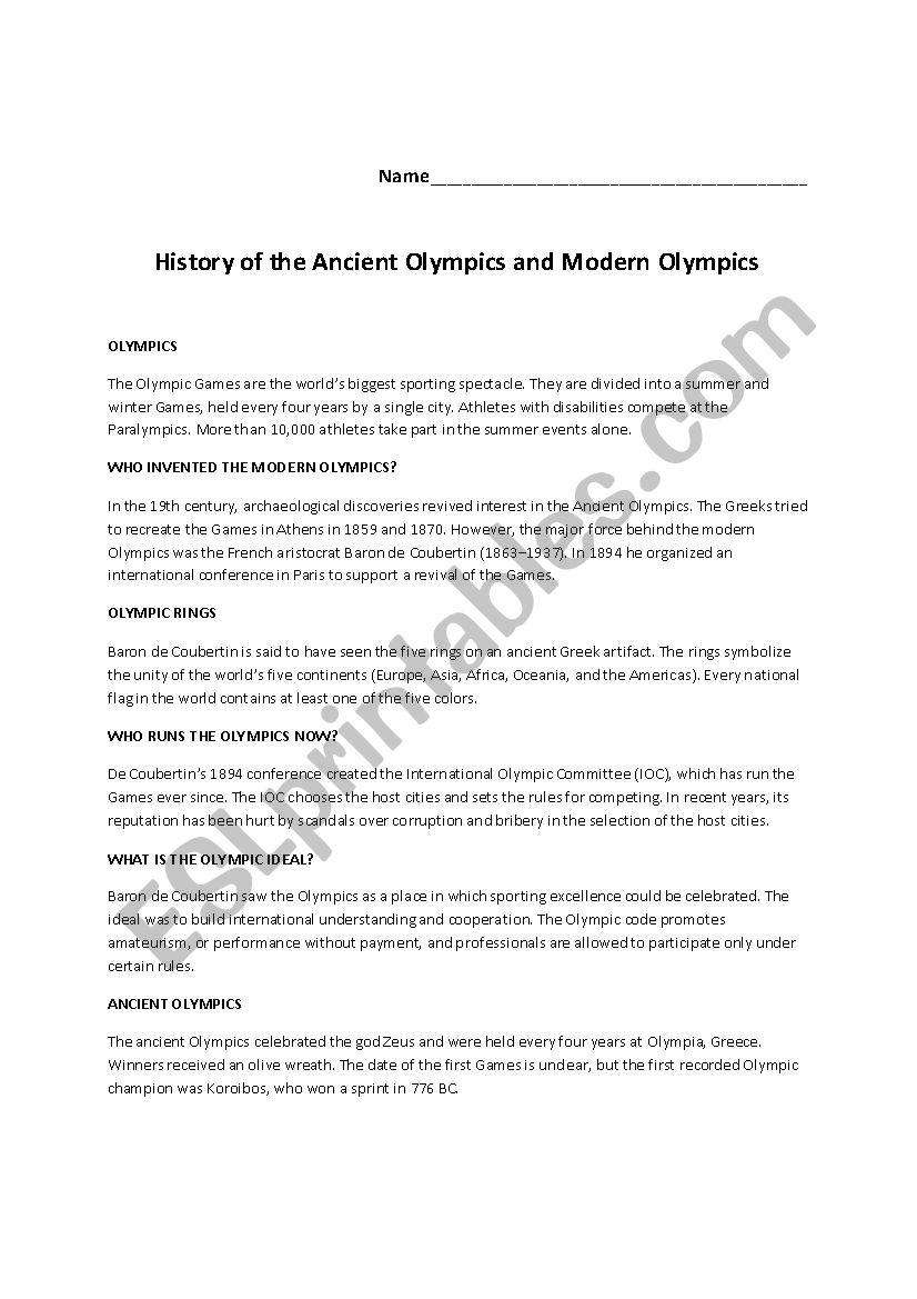 ancient olympic games and modern olympic games