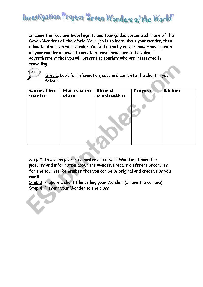 investigation project worksheet