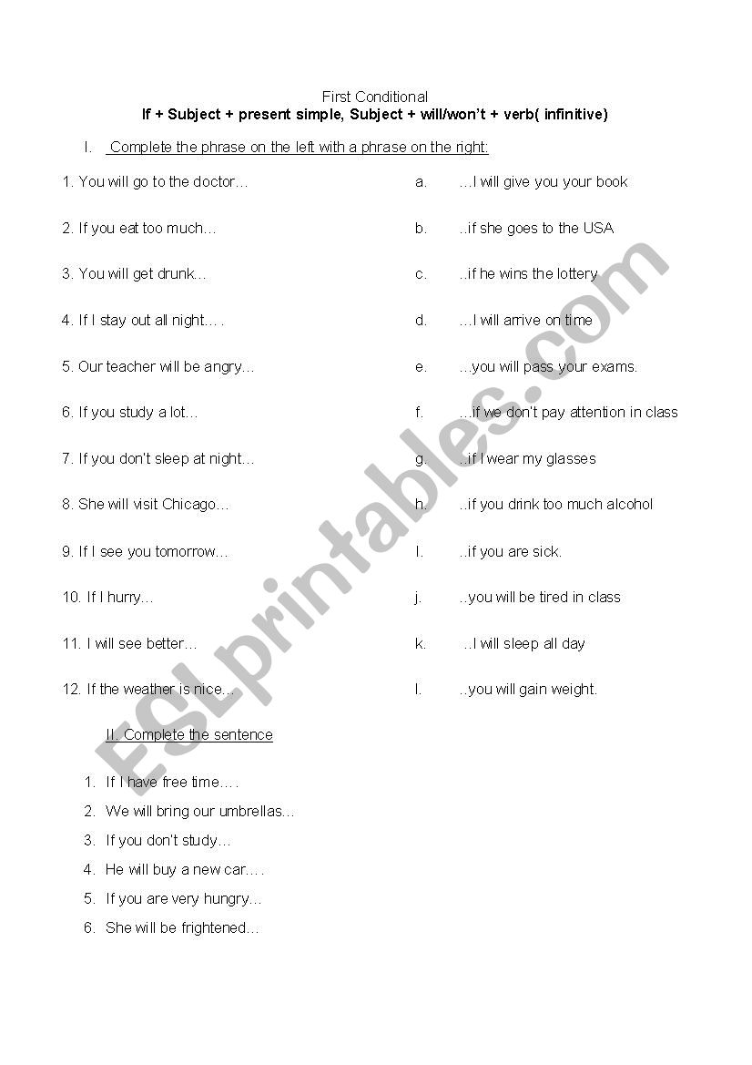 First Conditional exercises worksheet