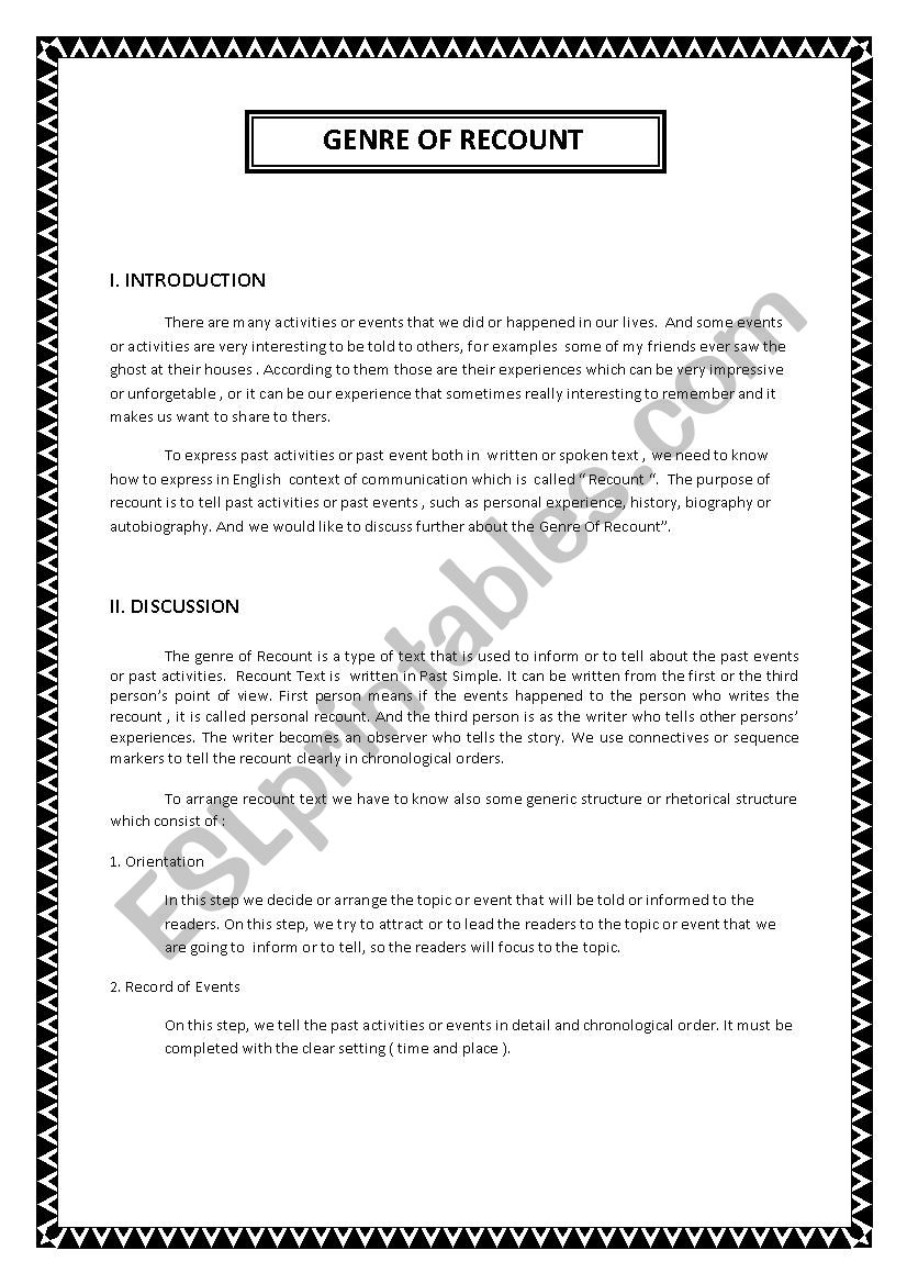 Teaching Recount worksheet