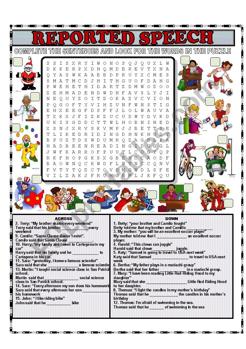 REPORTED SPEECH WORD SEARCH worksheet