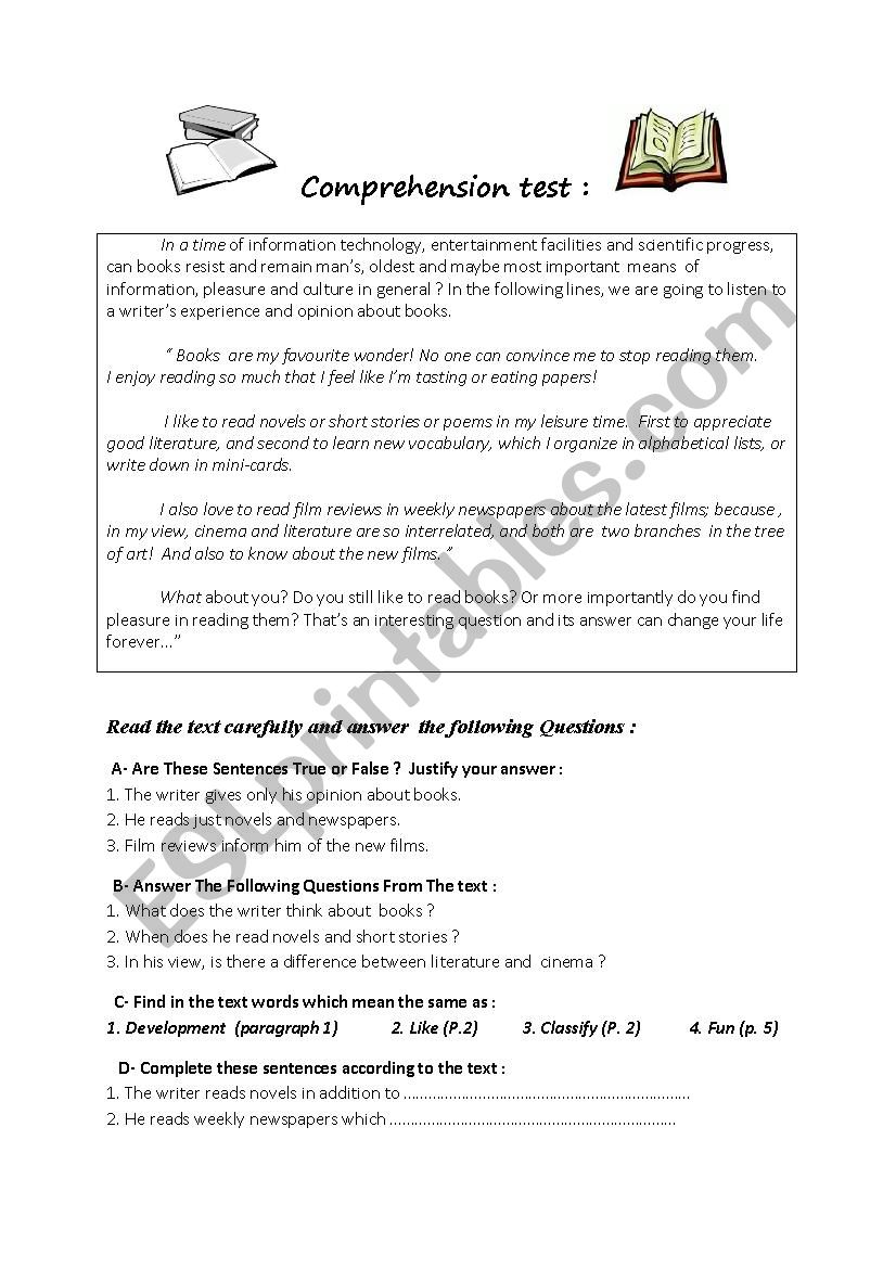 A Comprehension test on Books !