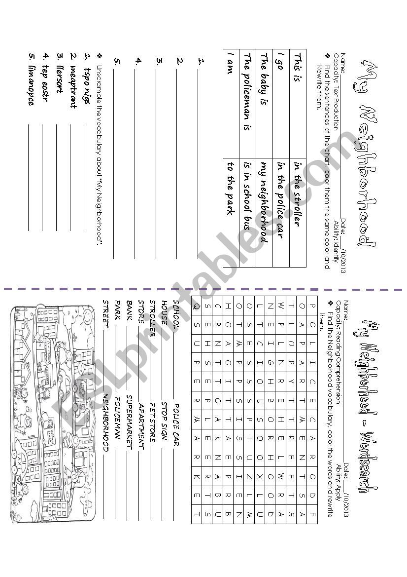 Neighborhood worksheet