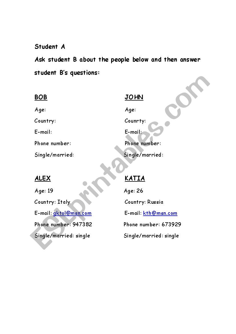 ID CARDS  worksheet