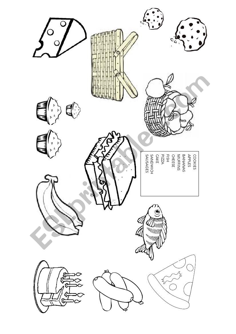 food/picnick read and match worksheet