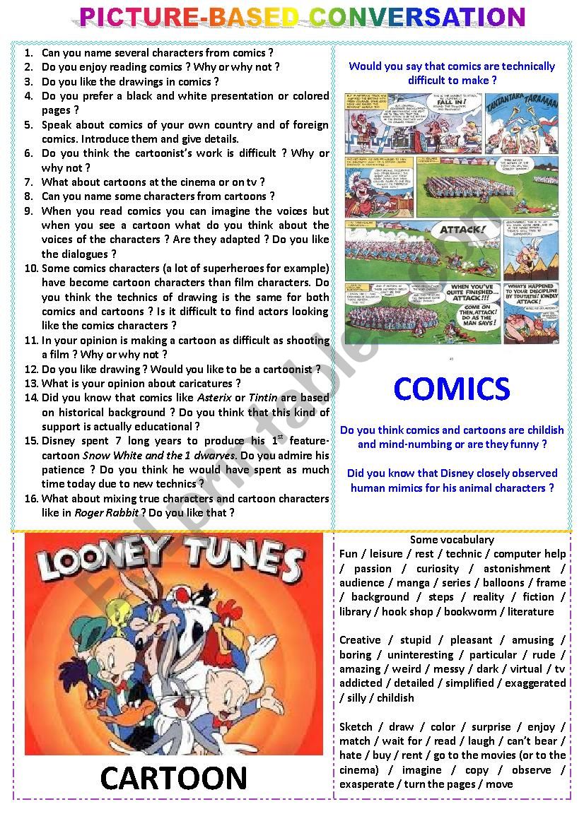 Picture-based conversation : topic 12 : comics vs cartoons.