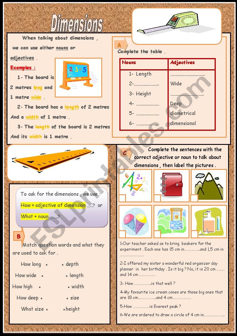 Dimensions  worksheet