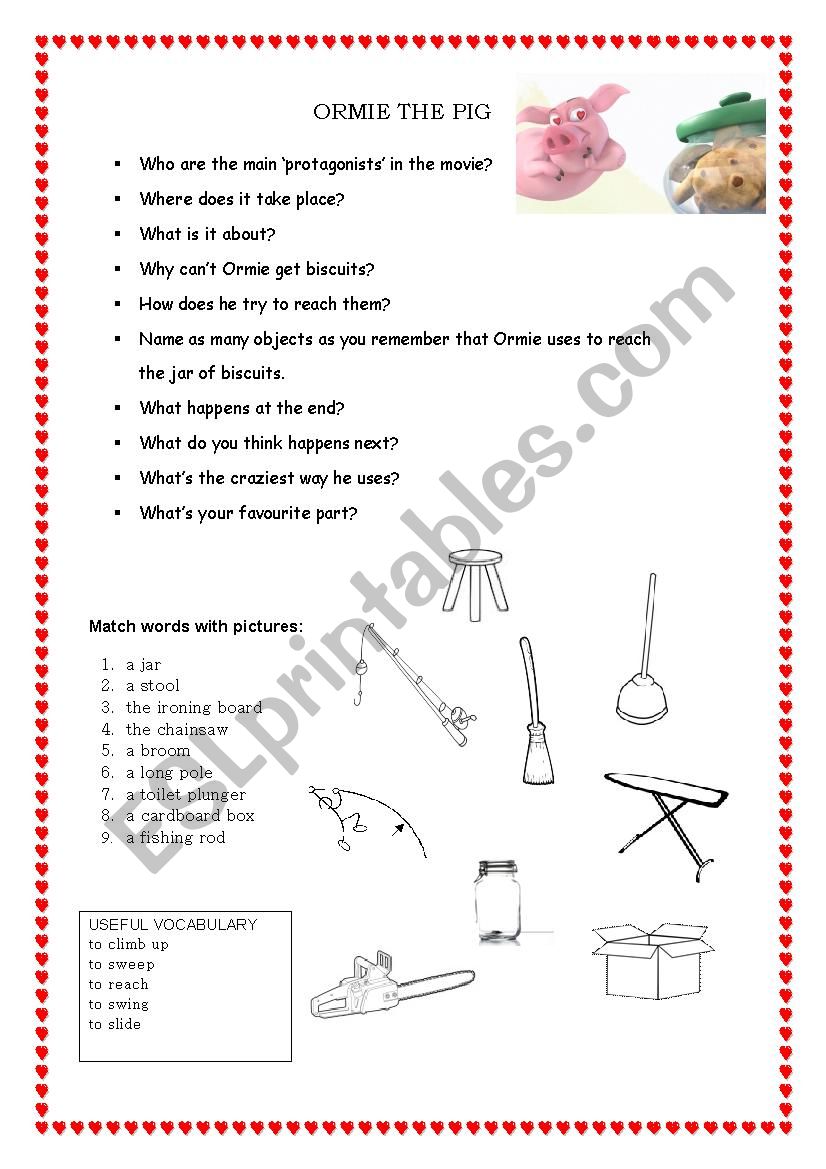 ORMIE THE PIG short animation worksheet