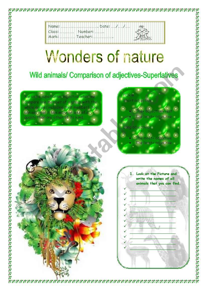 Wonders of nature worksheet