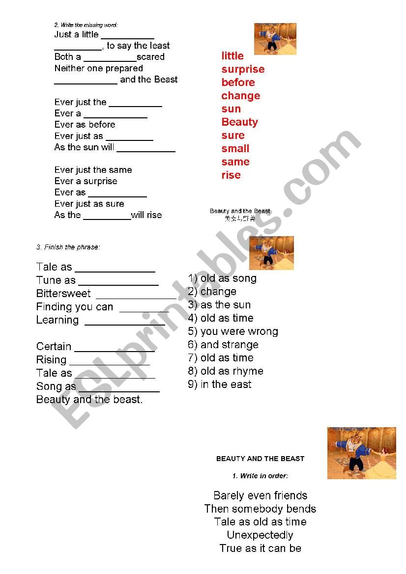 worksheet: lyrics of 