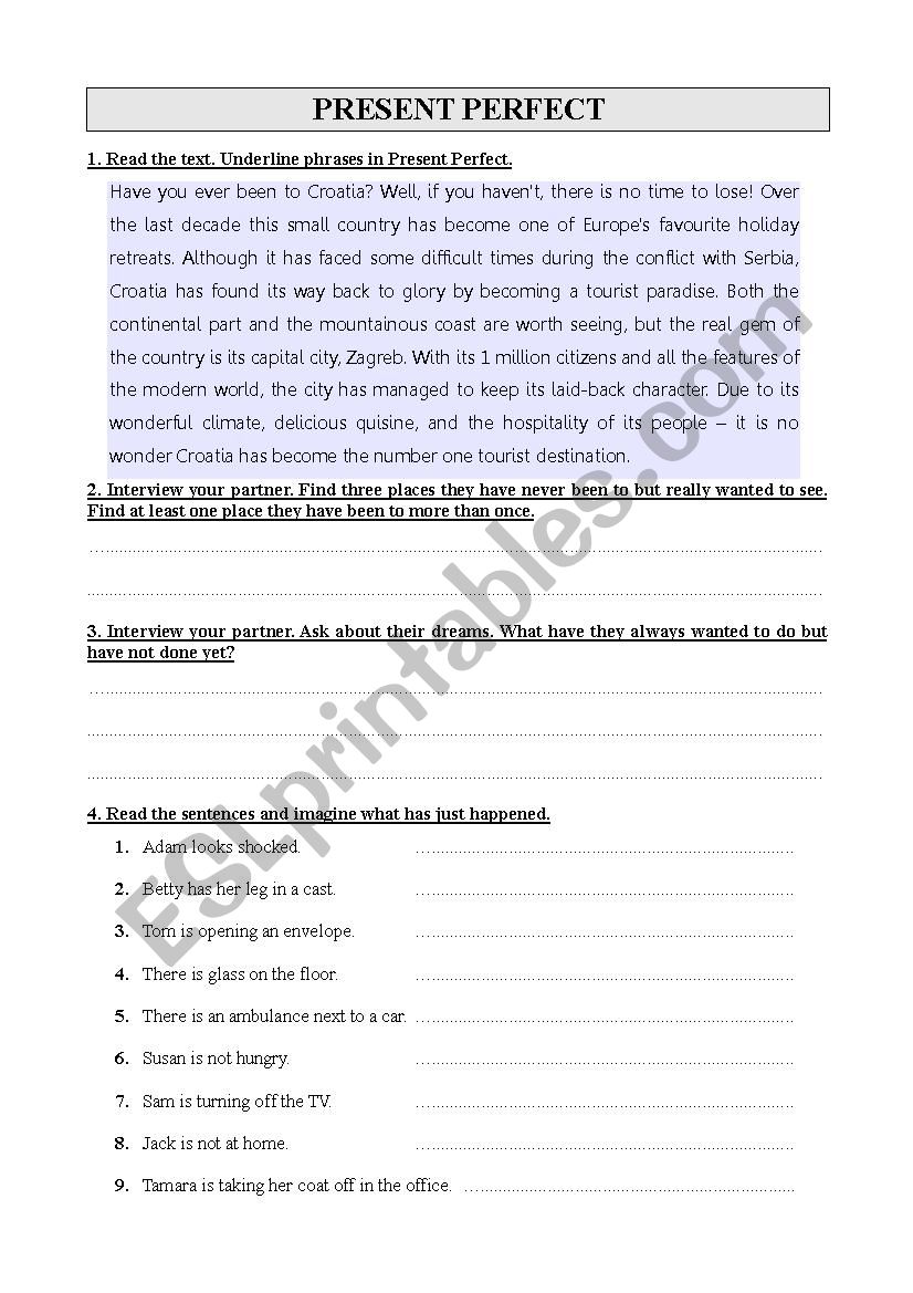 Present Perfect practice worksheet