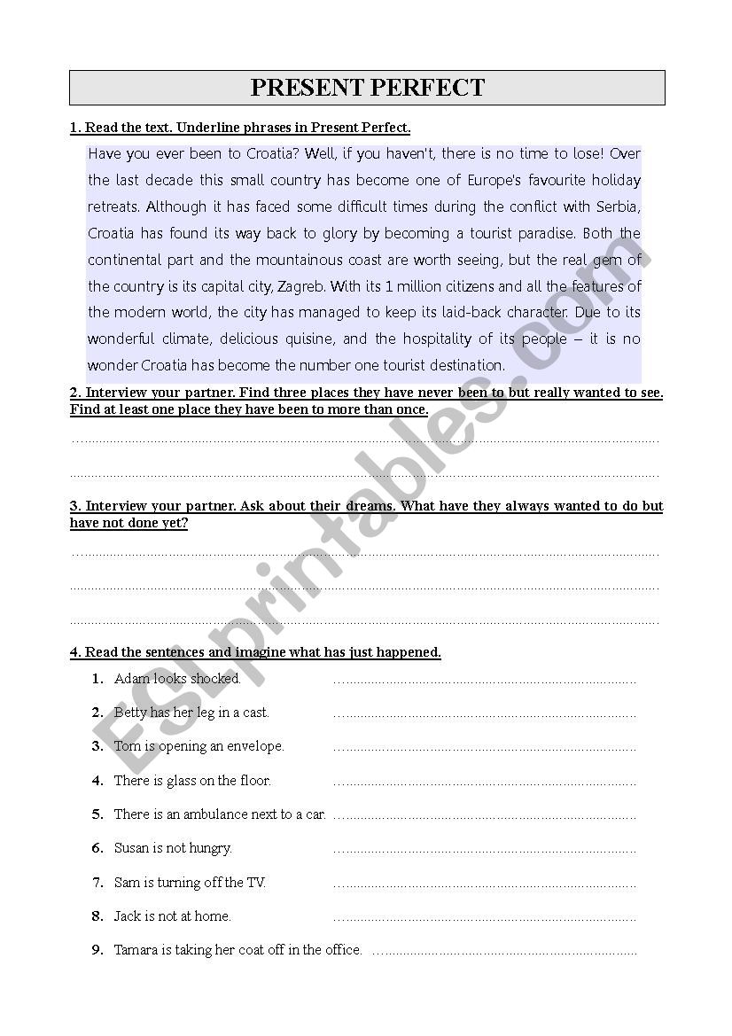 Present Perfect practice worksheet