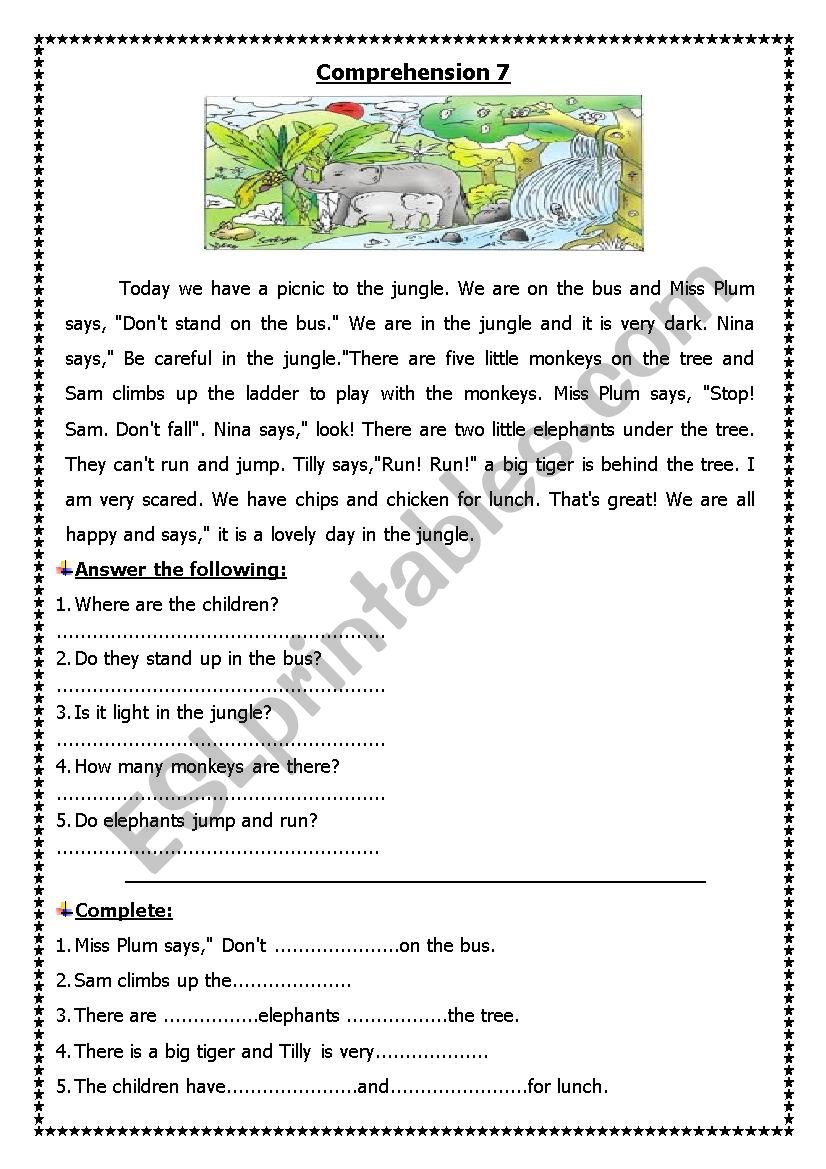 in the jungle worksheet